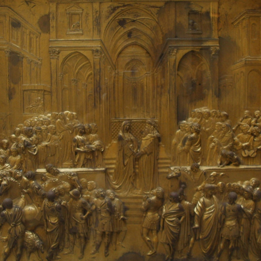Ghiberti. Encuentro de Salomón y la Reina de Saba. Puerta del Baptisterio, 1425-1452