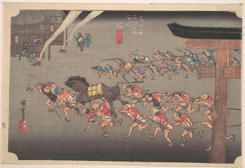 Hiroshige. Umaoi en el santuario de Atsuta, estación de Miya, 1832-1834
