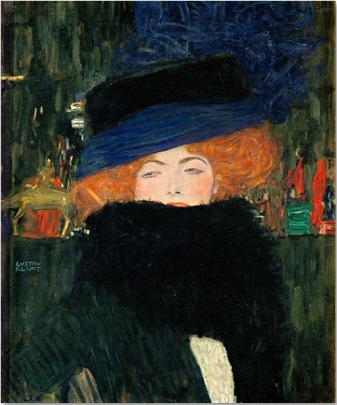 Gustav Klimt. Dama son sombrero y boa, 1909. Colección privada