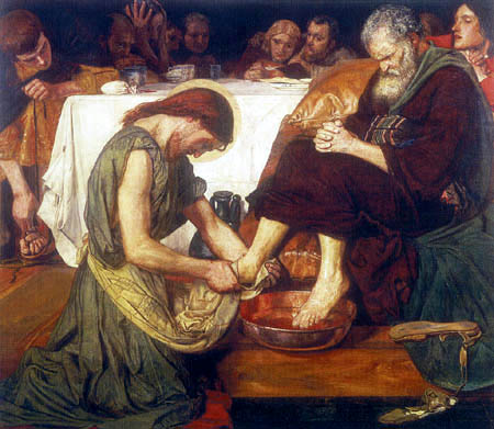 Madox Brown. Jesús unge los pies de San Pedro, 1852-1856
