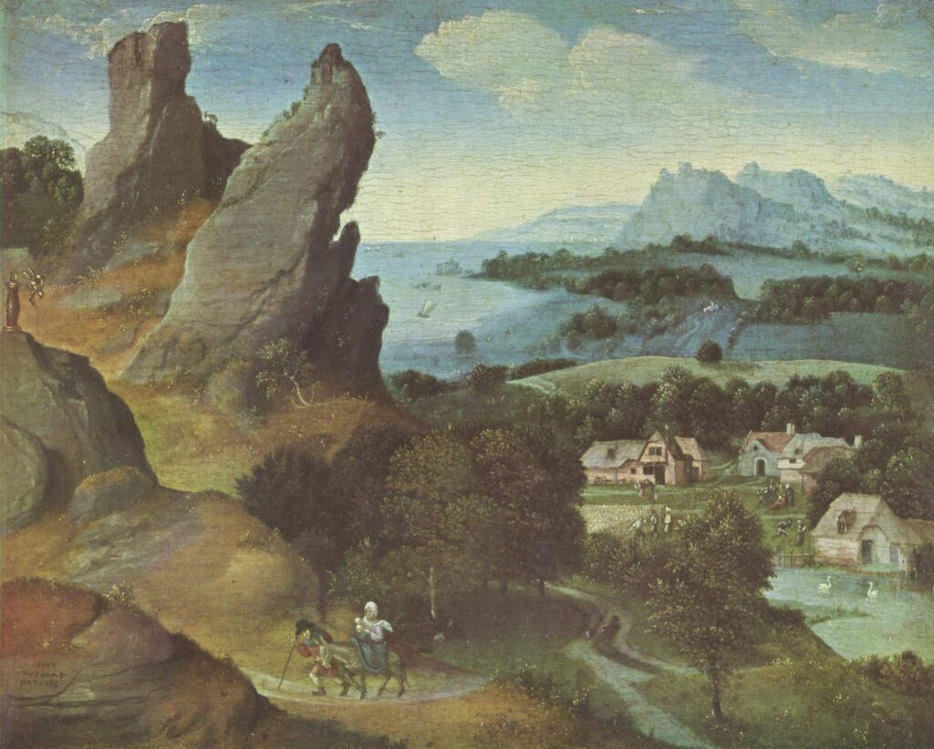Joachim Patinir. Paisaje con la huida a Egipto, hacia 1515. Koninklijk Museum von Schone Kunsten de Amberes