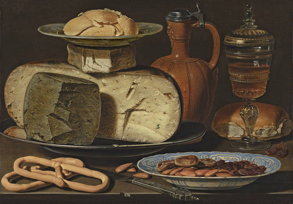 Clara Peeters. Bodegón con quesos, almendras y panecillos, 1612-1615. Mauritshuis