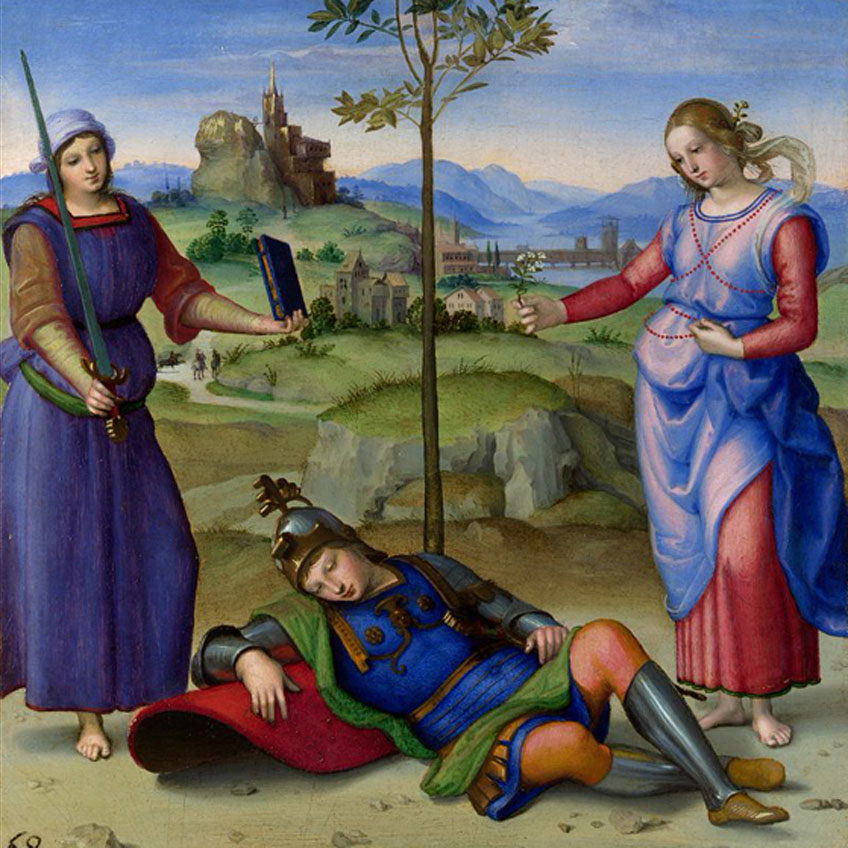 Rafael. El sueño del caballero, 1504. National Gallery, Londres