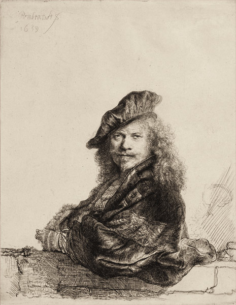 Rembrandt. Autorretrato apoyando el brazo en un pretil, 1639