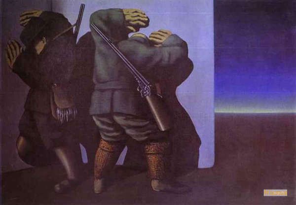 René Magritte. Los cazadores al borde de la noche, 1928. Colección privada