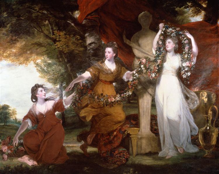 Joshua Reynolds. Hijas de Sir William Montgomery o Tres mujeres adornando la columa de Himeneo, 1773