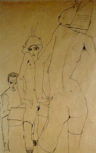 Egon Schiele. Schiele con modelo desnuda ante el espejo, 1910. Albertina, Viena