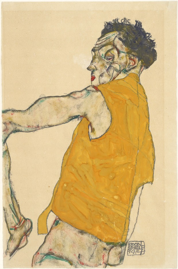 Egon Schiele. Autorretrato con chaleco amarillo, 1914. Albertina, Viena